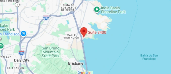 Mapa de ubicación geográfica con marcador rojo señalando un punto específico en la costa.